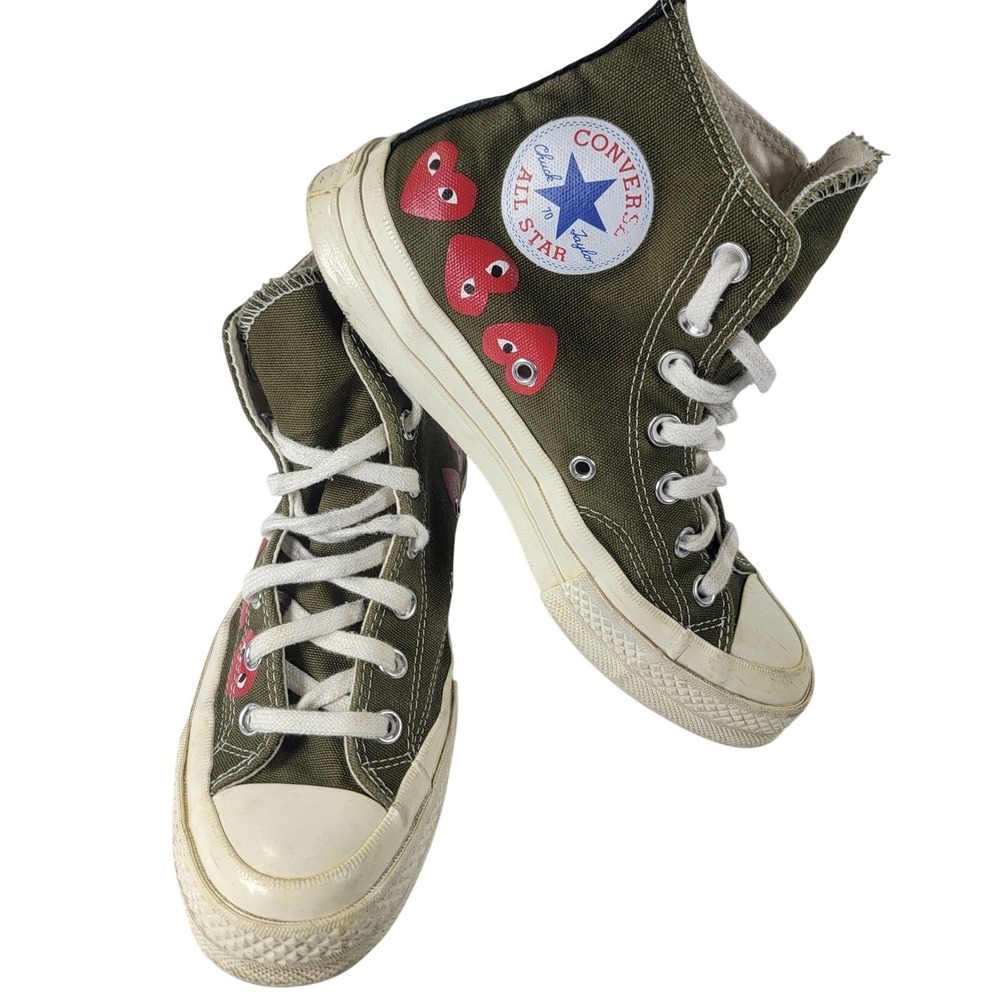 Converse Green Multi Hearts Sneakers Women 7 Men 5 Comme des Garcons PLAY Chuck